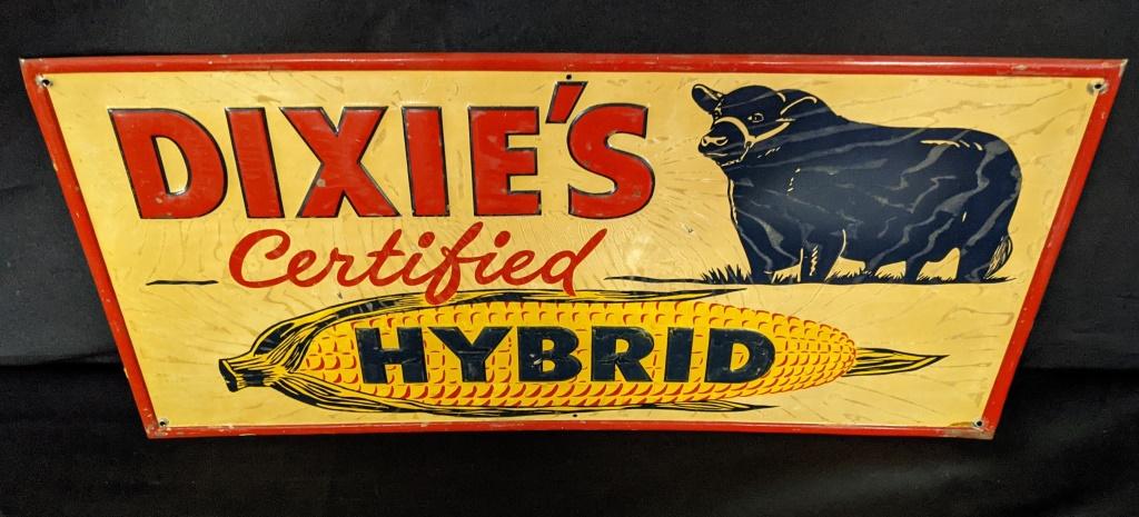 EMBOSSED TIN SIGN DIXIES CERTIFIED SEED CORN SIGN