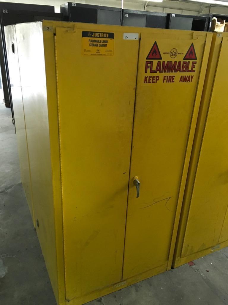 60 Gal capacity. Justrite flammable liquid storage cabinet