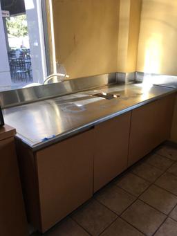 Work counter with back and right side splash 7' 1" W x 2' 1/8" D x 2' 101/2" T