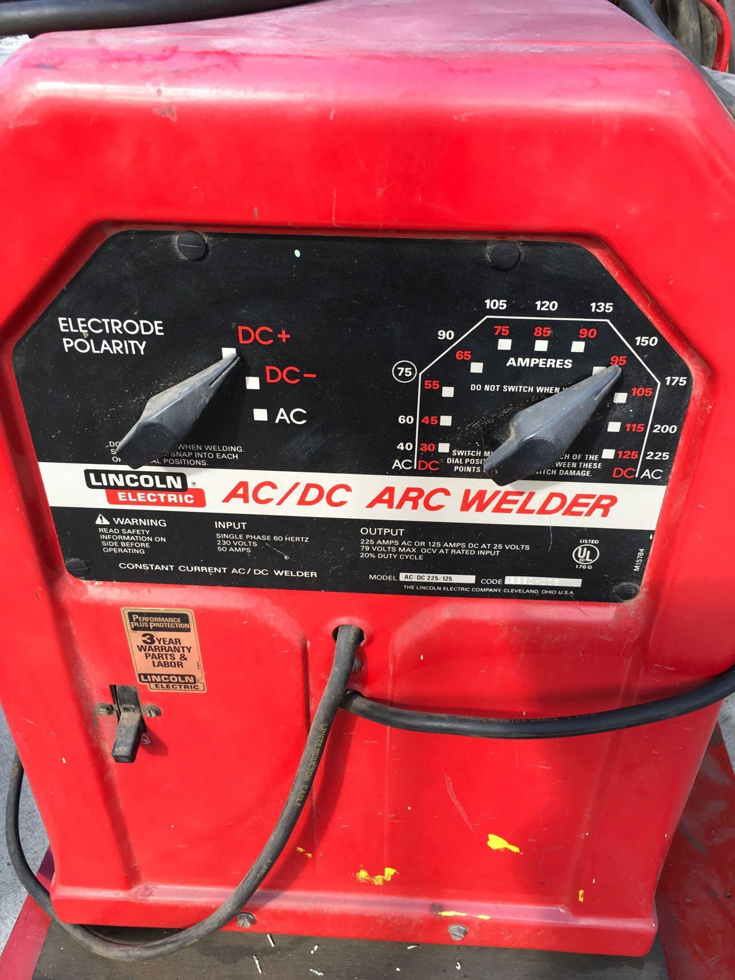 Electrode Polarity Lincoln Electric AC/DC Arc Welder model AC/DC 225/125 & rolling cart