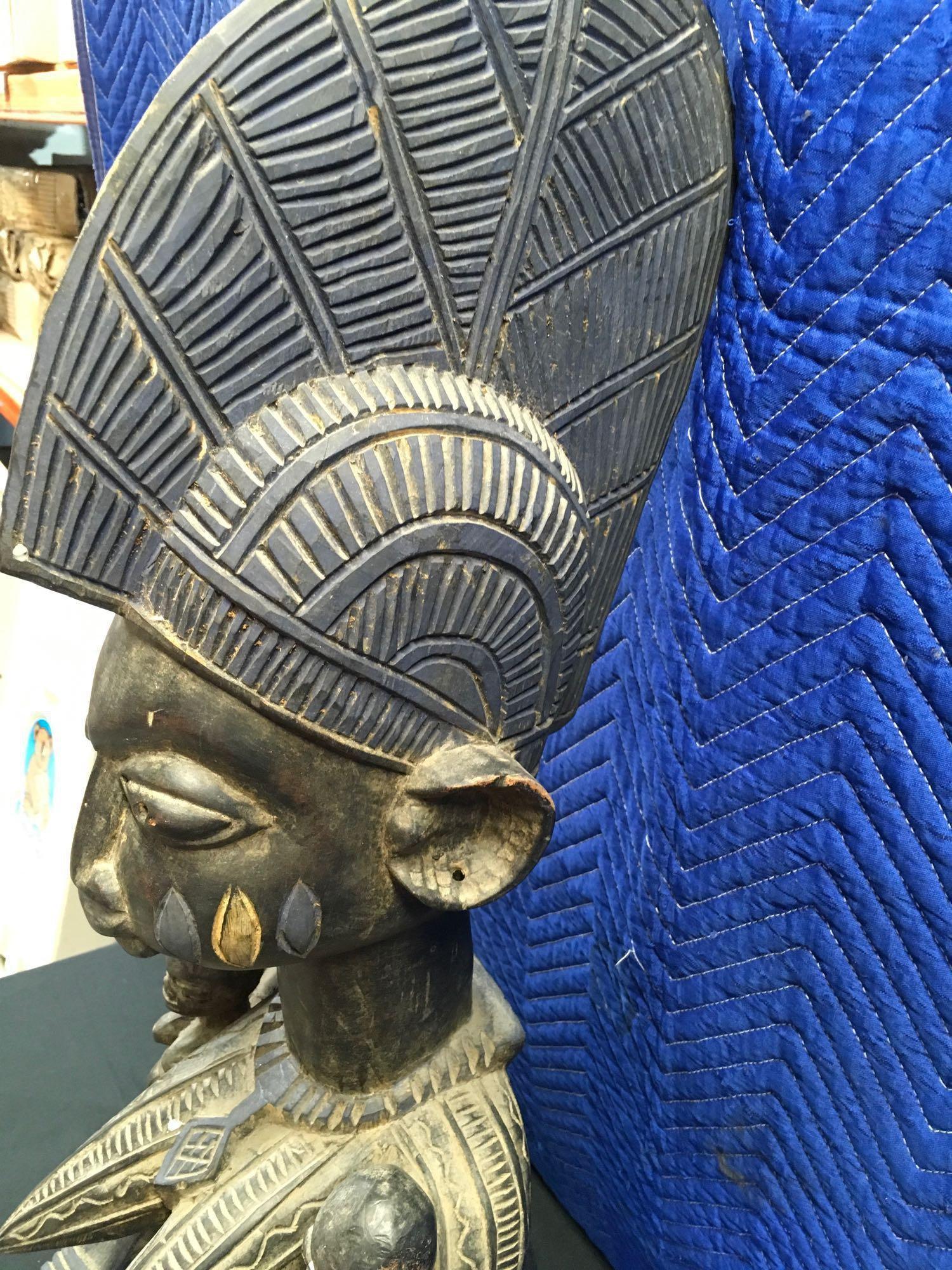 African Art Sculpture; 36" T x 9" W x 20" D Antique Yoruba wood sculpture