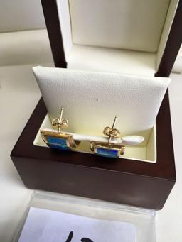 Pair Australian Opal Earrings 6.26 g. 14K Yellow Gold