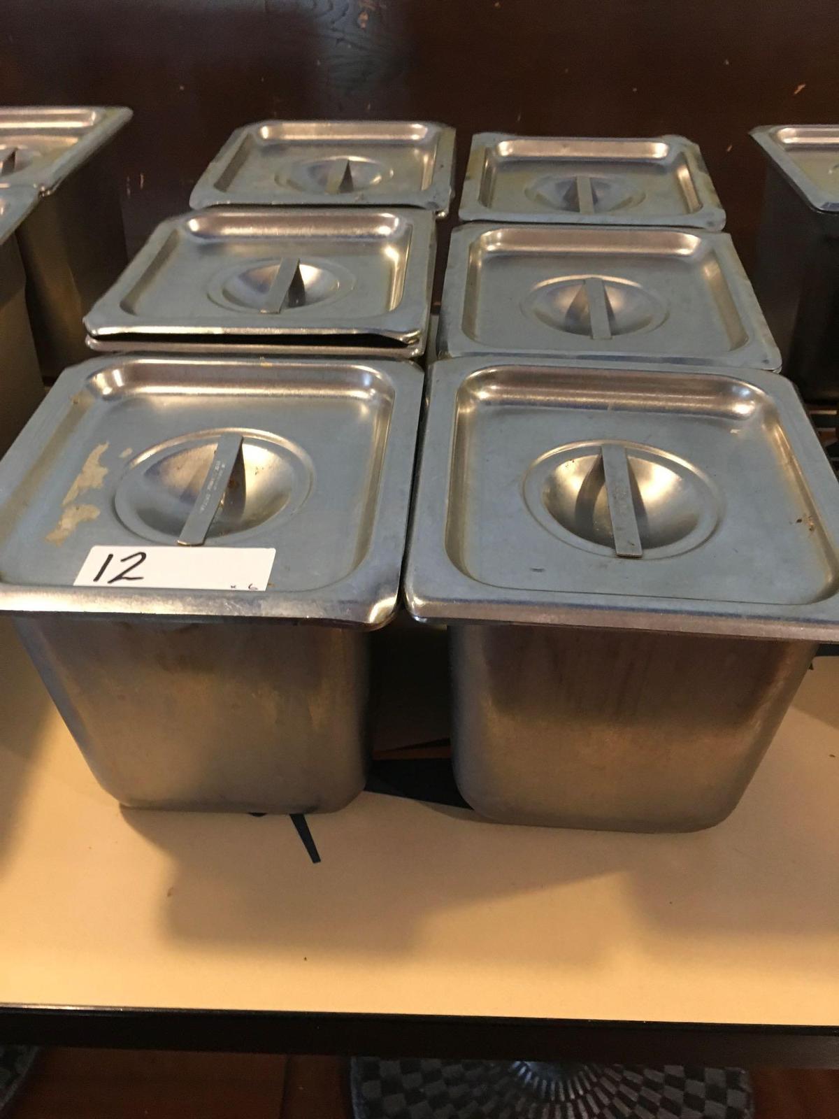 6 in deep stainless steel 1/6 pans with lids