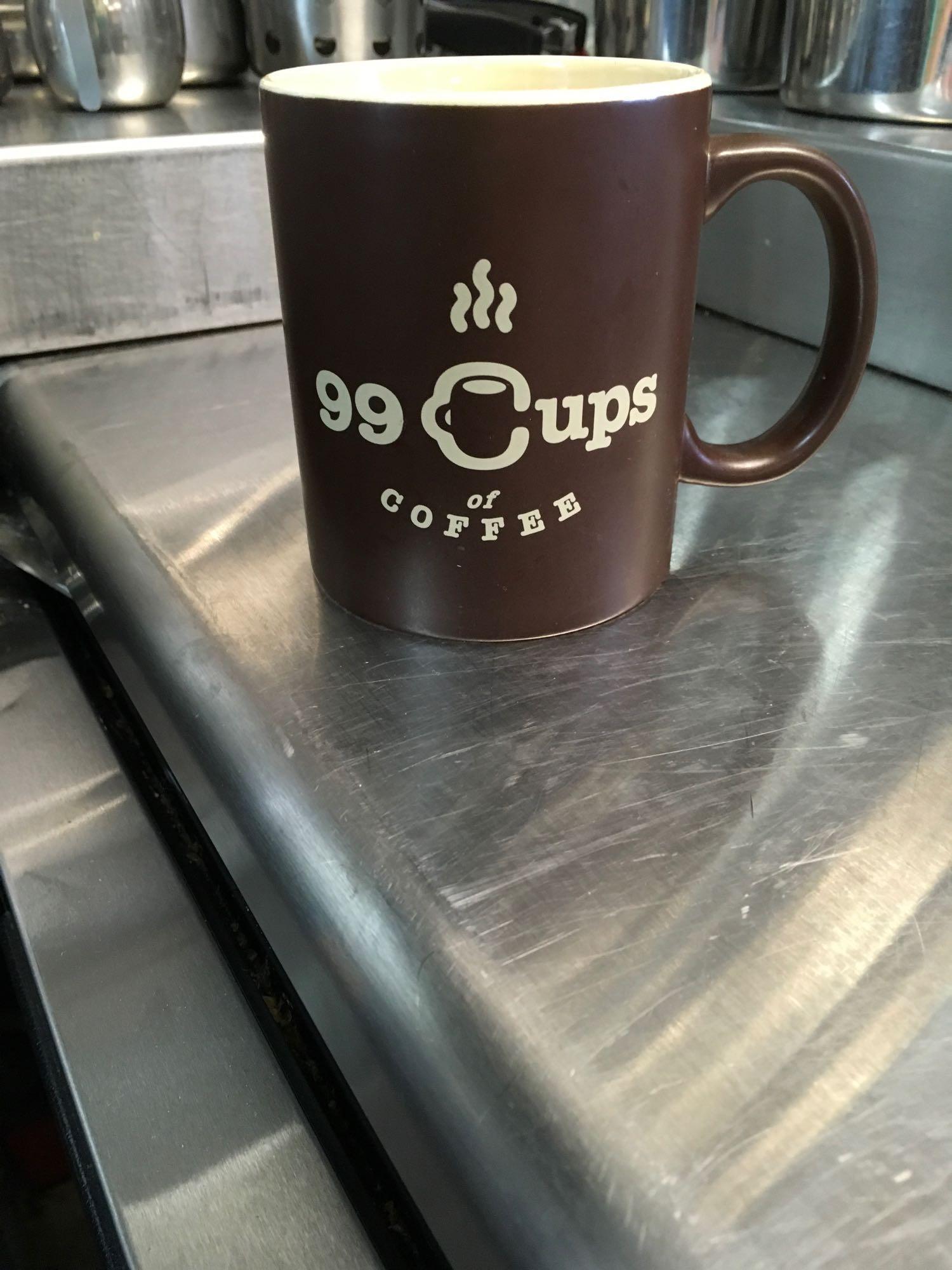 Brown China Coffee Mugs, 99 Cups of Coffee Logo