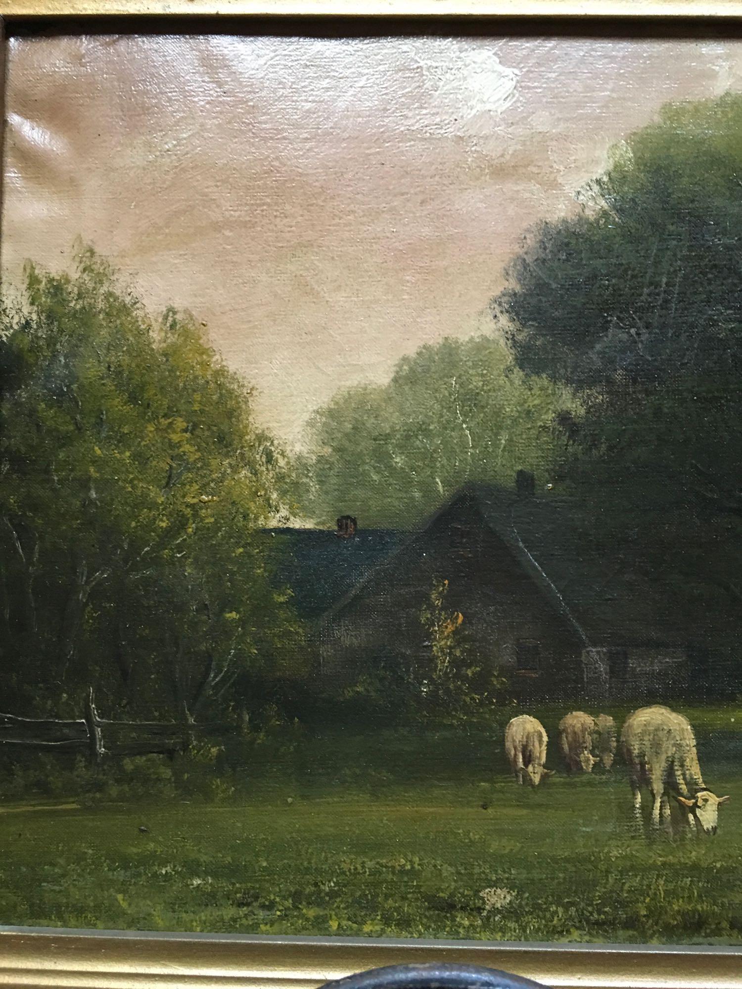 Oil painting on canvas, sheep grazing, by Durant