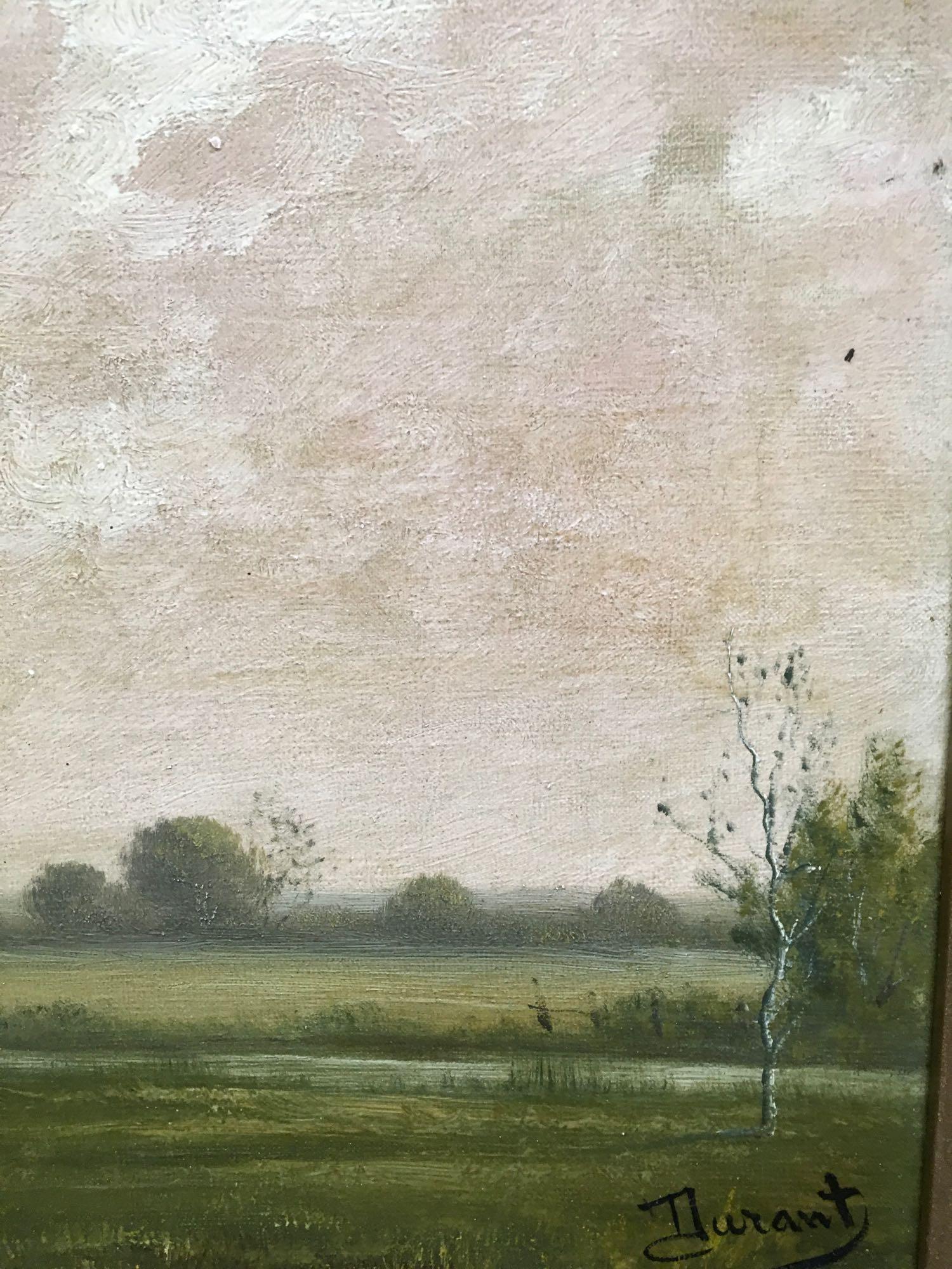 Oil painting on canvas, sheep grazing, by Durant