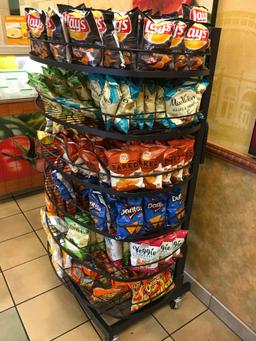 6 tier rolling display rack. Does not include potato chips