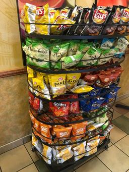 6 tier rolling display rack. Does not include potato chips