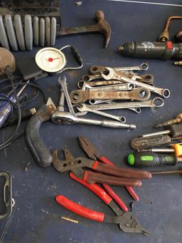 Assorted tools, wrenches, screw drivers, hammers