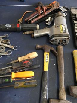 Assorted tools, wrenches, screw drivers, hammers