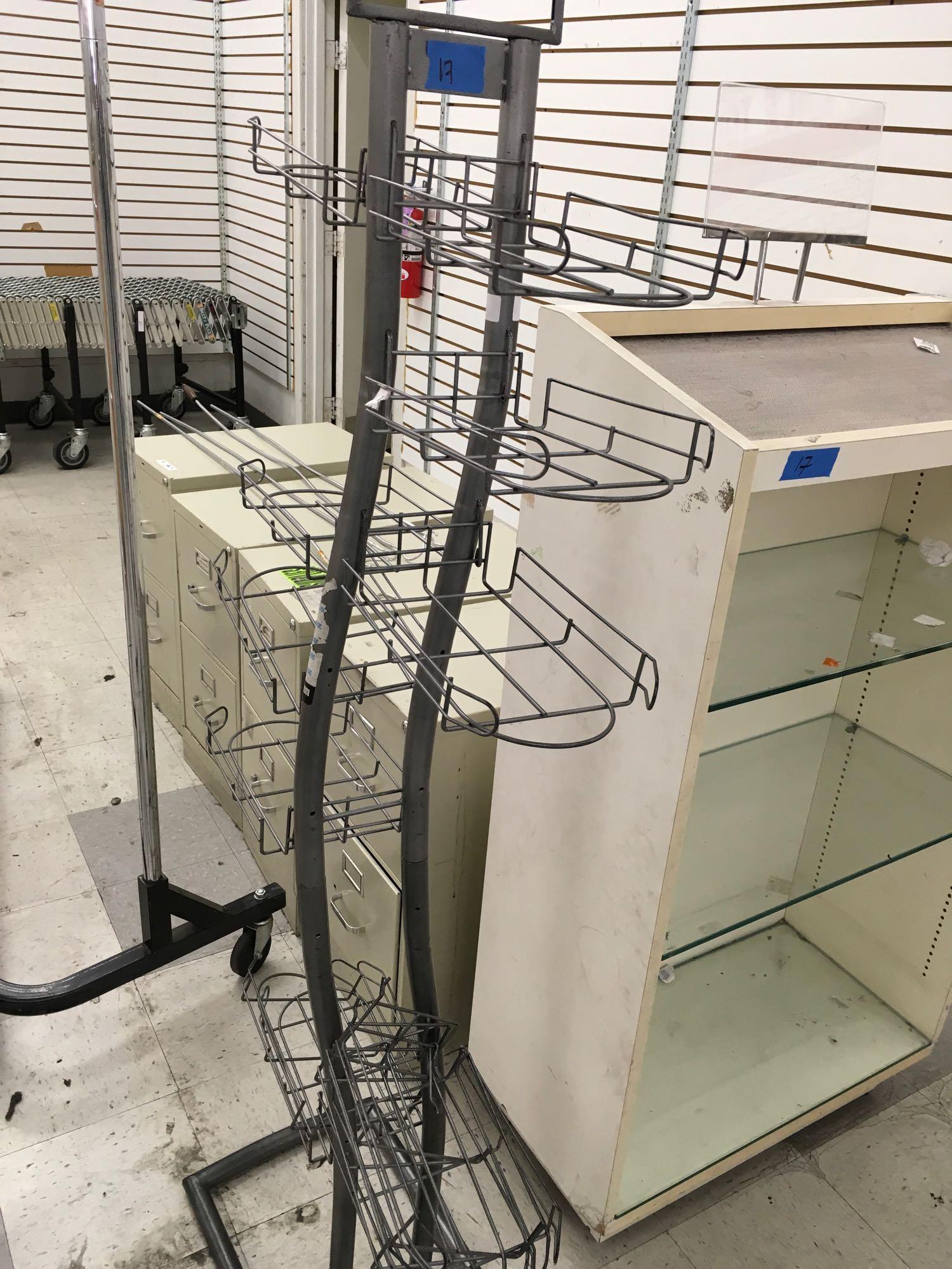 Assorted merchandise racks and cabinet