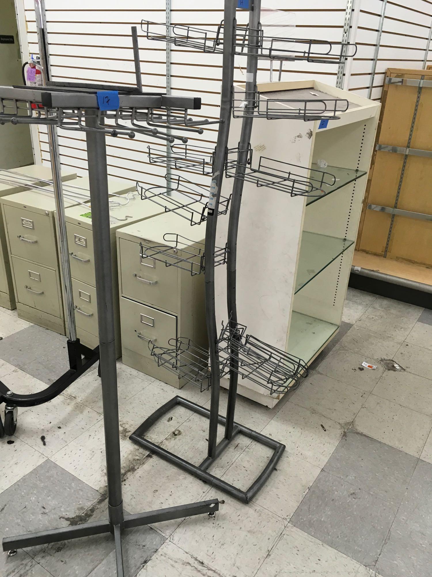 Assorted merchandise racks and cabinet