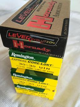 3) Remington Rifle cartridges 1) Hornady 30-30 Win. 80 rounds