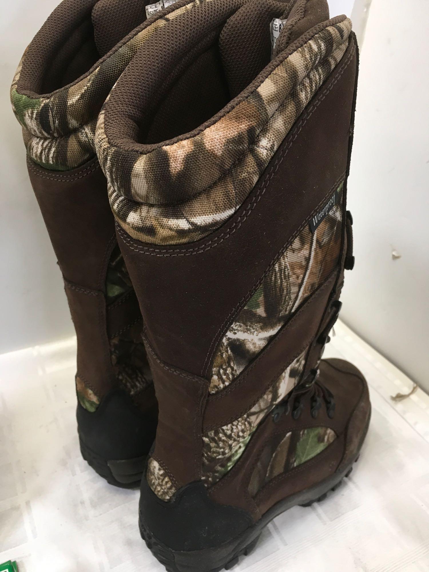 New Camo Hunting Boots size 8.5, Rocky footbed, foldable shovel and compass