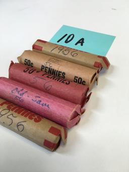 5 rolls of 1956 pennies cataloged by previous owner