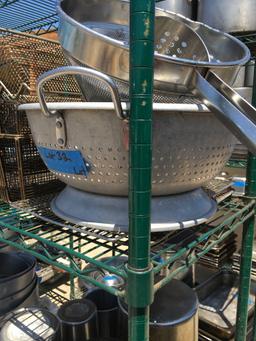 Lot of miscellaneous items, fry baskets, strainers, colanders.