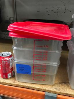 Food storage containers, 4 quart (3 each), 8 quart (5 each), with lids