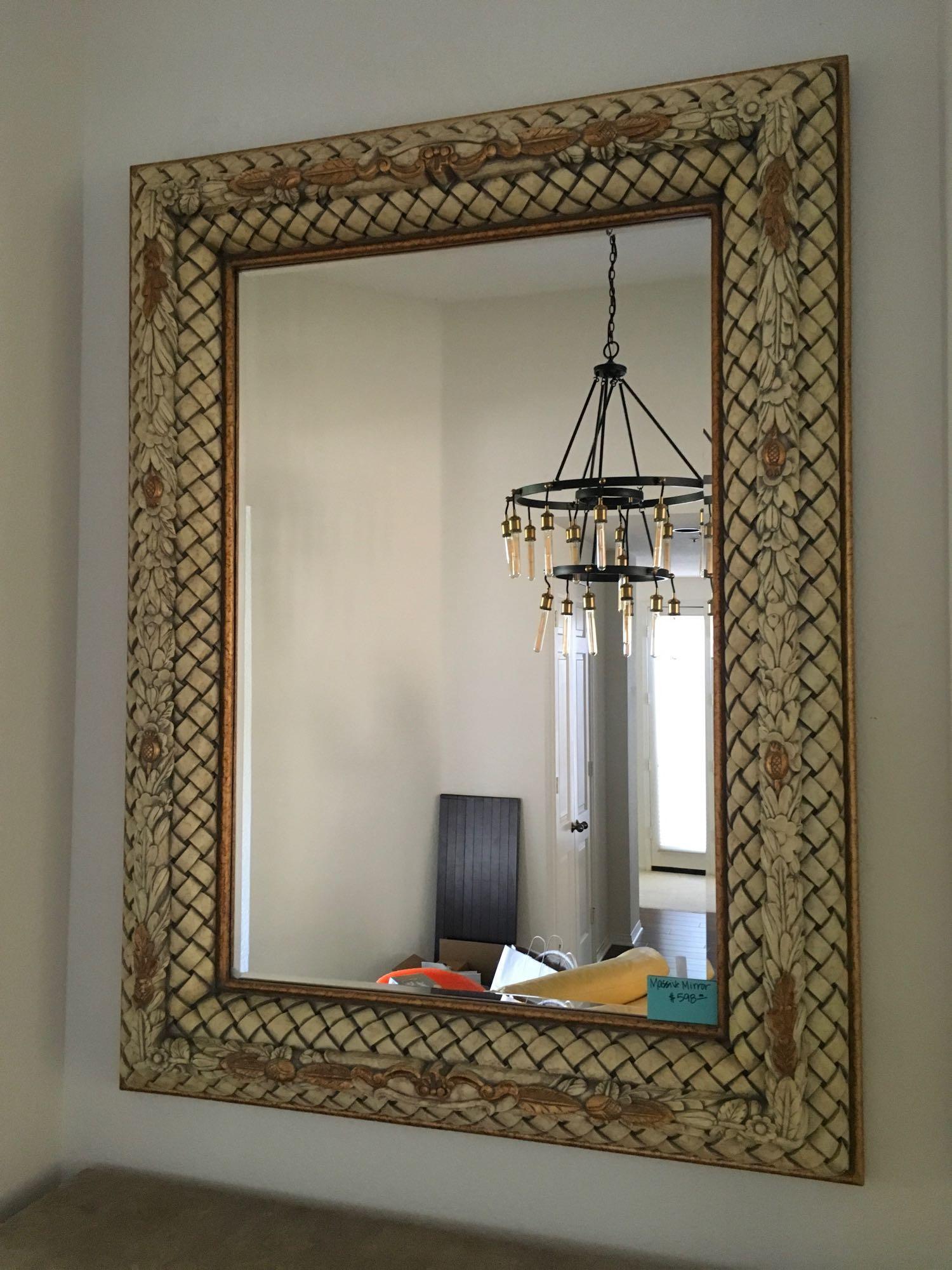 58 1/2" x 75" x 6" Large Foyer Mirror ( be sure to look at the accents in the frame )