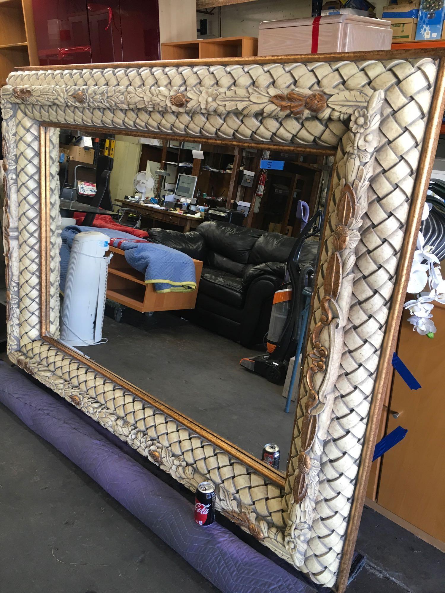 58 1/2" x 75" x 6" Large Foyer Mirror ( be sure to look at the accents in the frame )