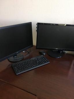 AOC and Acer computer monitors, key board, filers, board