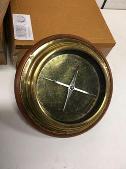 New nautical 6" brass finish wood base compass