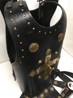 New leather like warrior vest with gold horse/cross/accents size fits most