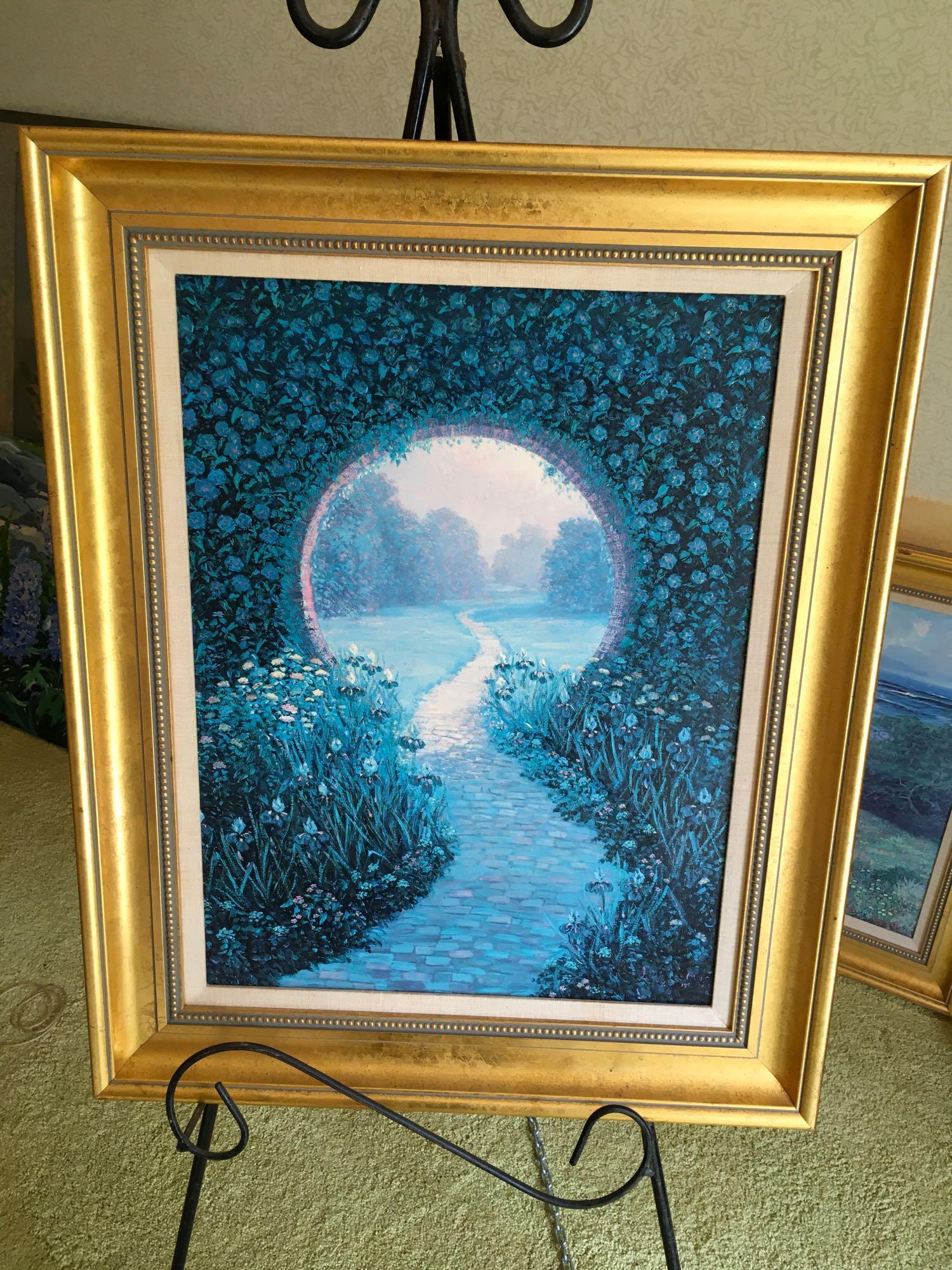 Signed George J Bleich, has message in the back,oil on canvas, framed art, approximately 31" x 25"