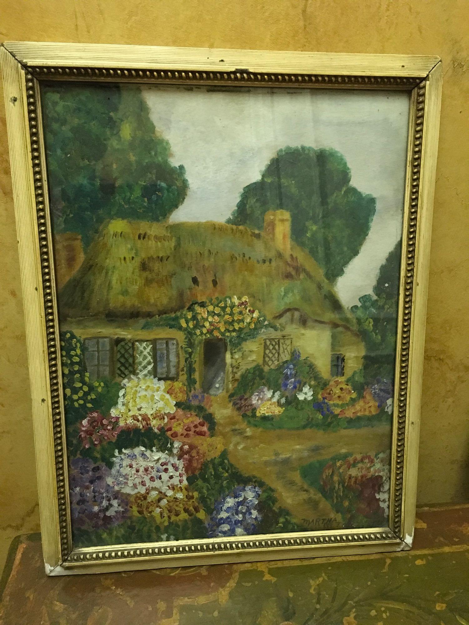 Signed Martha , has message in the back with date of 1933, framed art approximately 14" x 18"