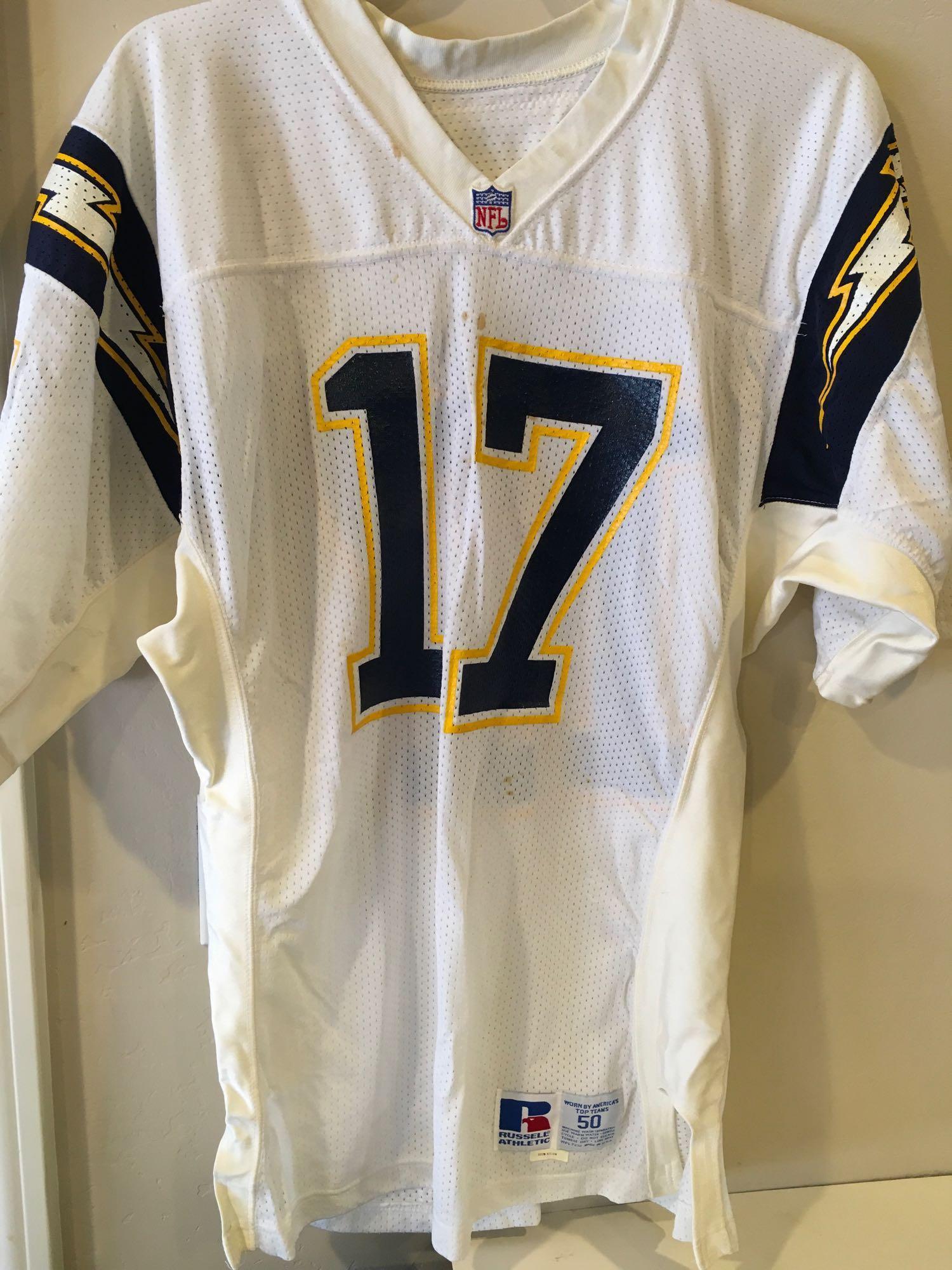 #17 SD Chargers John Friesz Signed Jersey. Has stains see pics