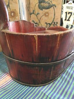 Wood Bucket with handle. Approximately 19" x 22" x 13"