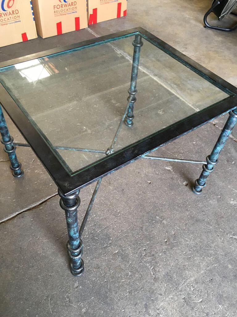 Metal frame, glass top table, approximately 22" t x 28" w x 24" d