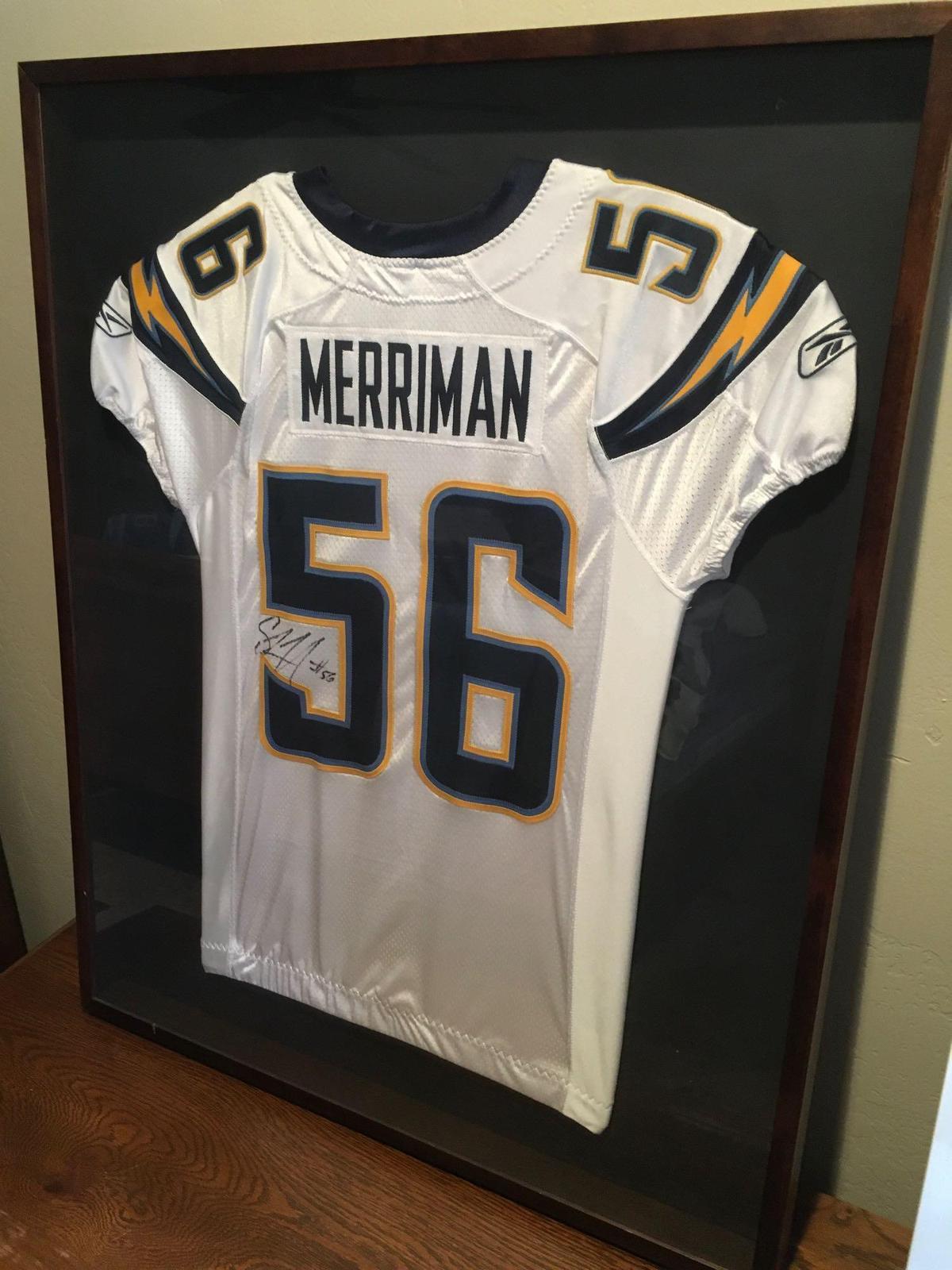 San Diego Chargers Shawne Merriman Linebacker Signed Jersey - Framed 41" t x 33" w x 2" d
