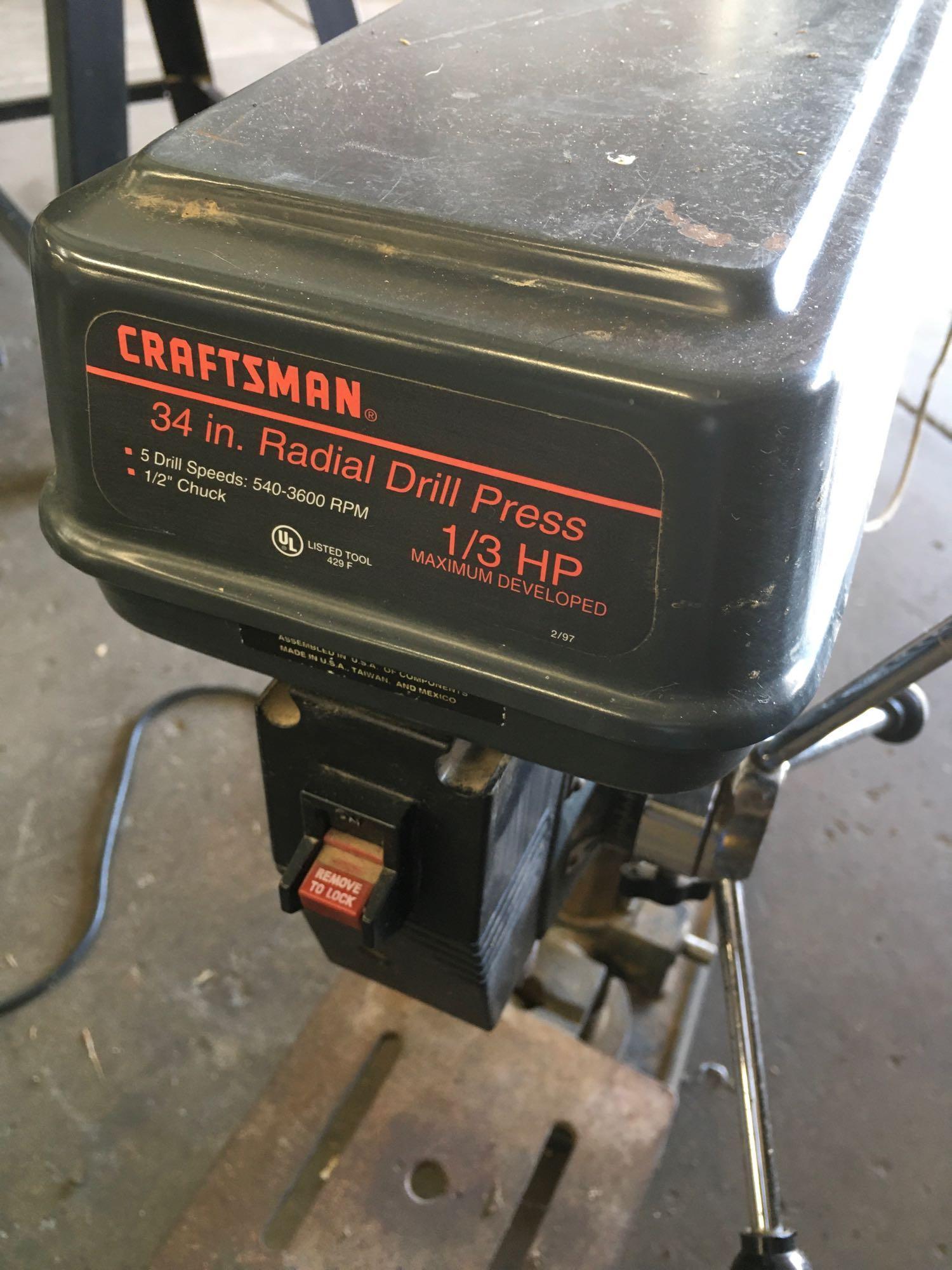 Craftsman 34" radial drill press model 149.21334. Works