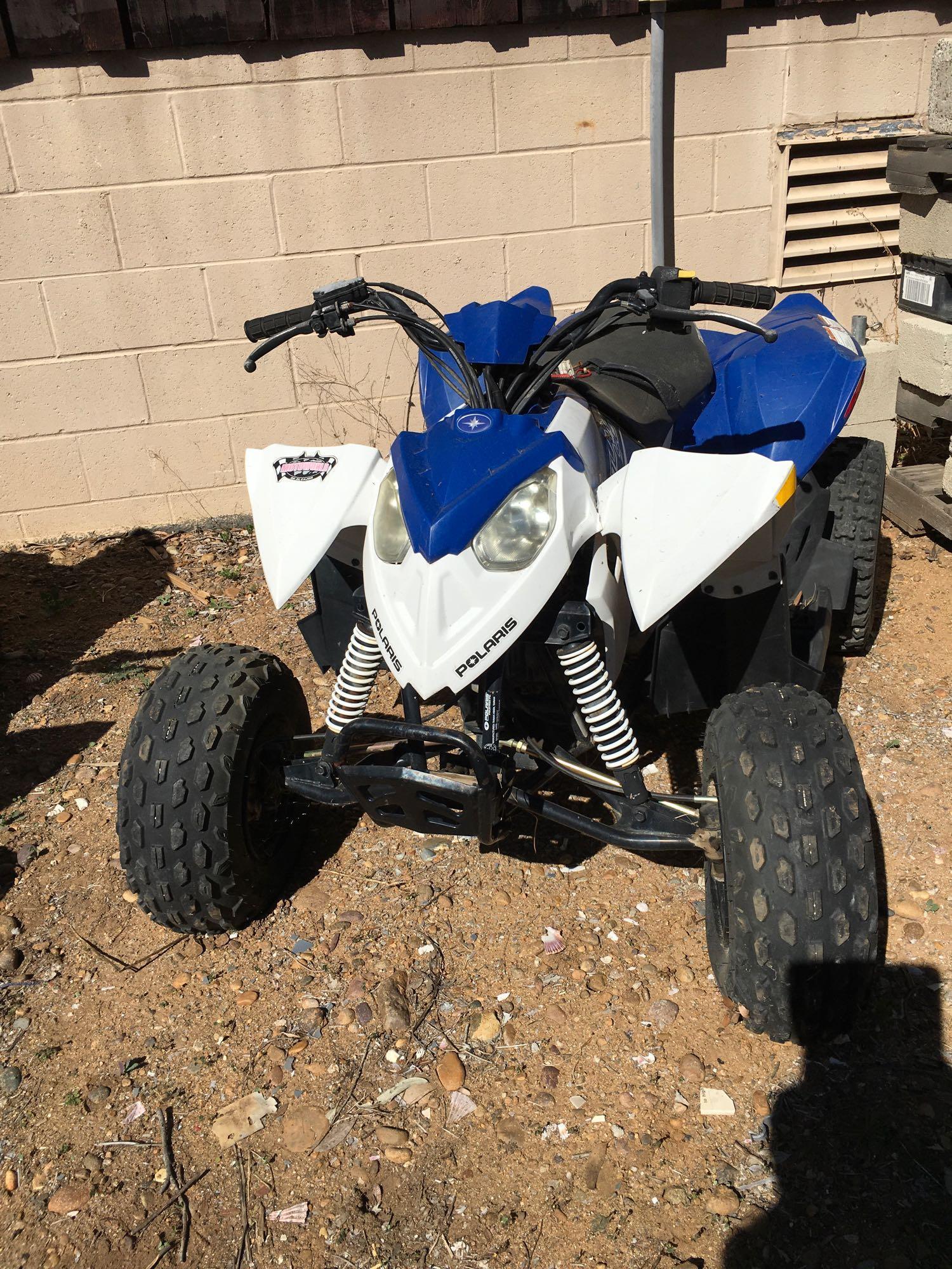 2013 Quad 90cc Polaris TURNS OVER- DID NOT START, HAS BROKEN TIE ROD, Sold on TITLE