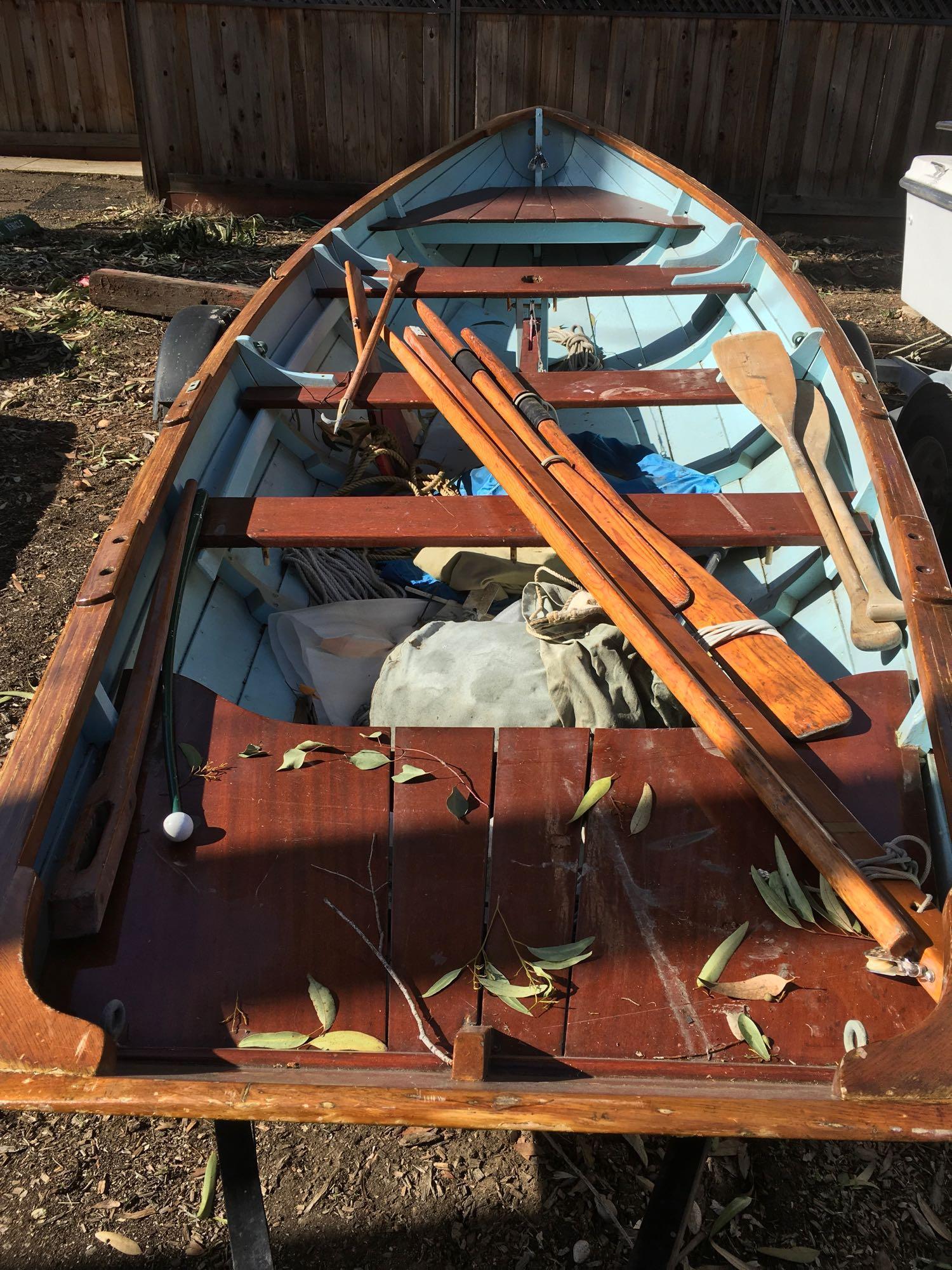 14½' Dory all HANDMADE wooden Sailboat, accessories and dolly only. No Trailer