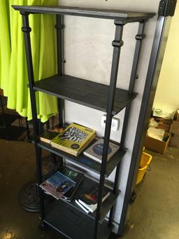 4 tier Book Shelf with books. Metal frame wood shelves  74" x 25" x 12",