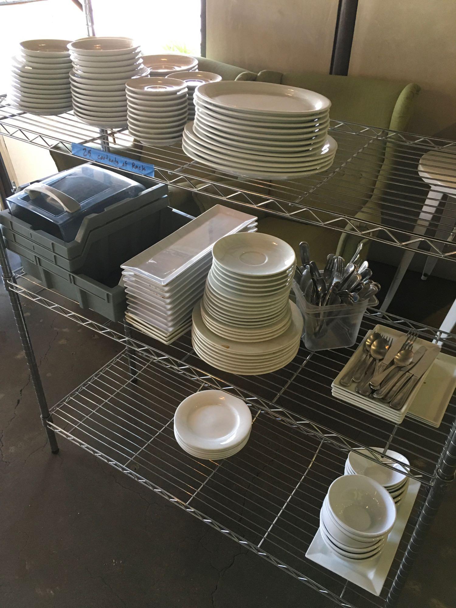 Lot. Assorted dishes, cutlery, etc. contents only