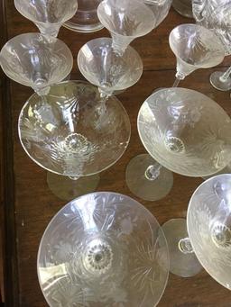 32 pieces Crystal glass , etched flowers