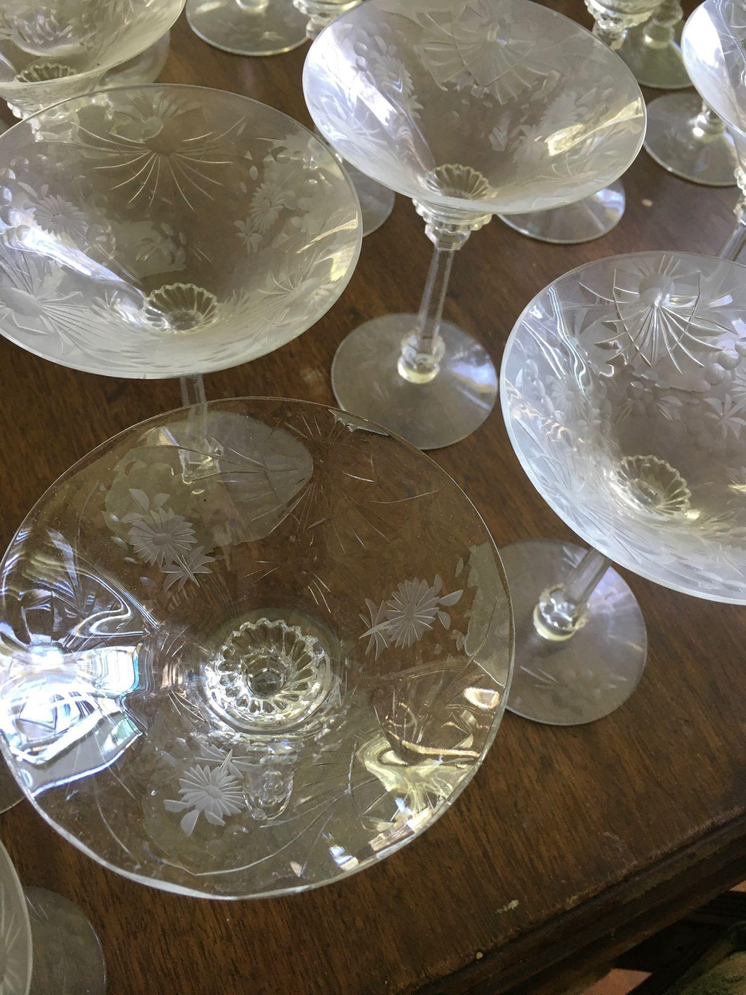 32 pieces Crystal glass , etched flowers