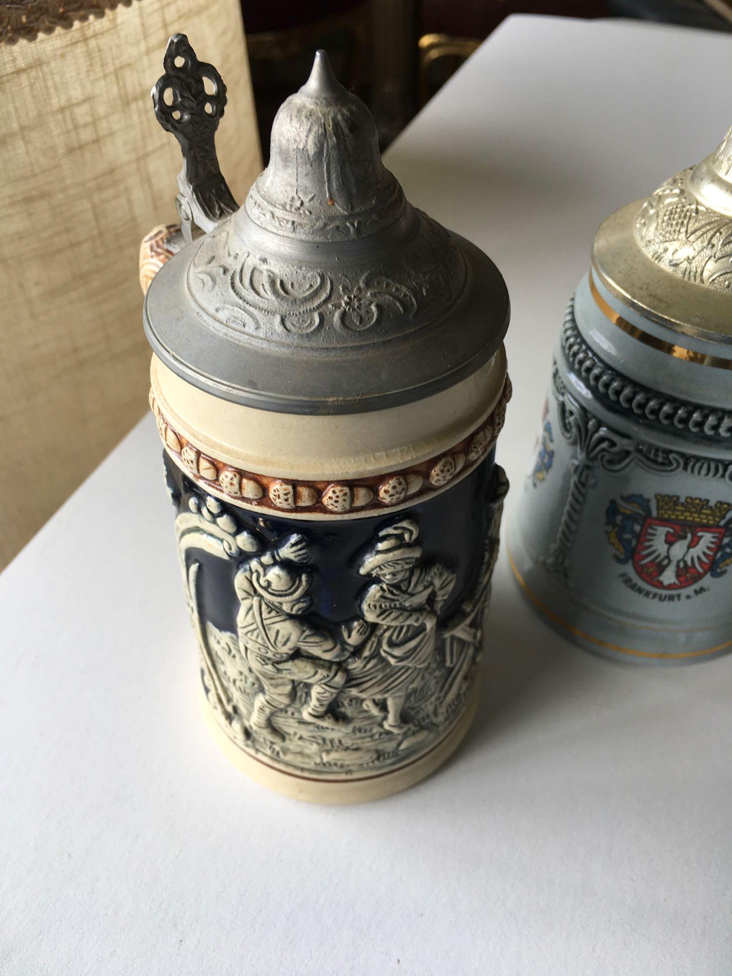 Vintage Assorted beer Steins with pewter lids