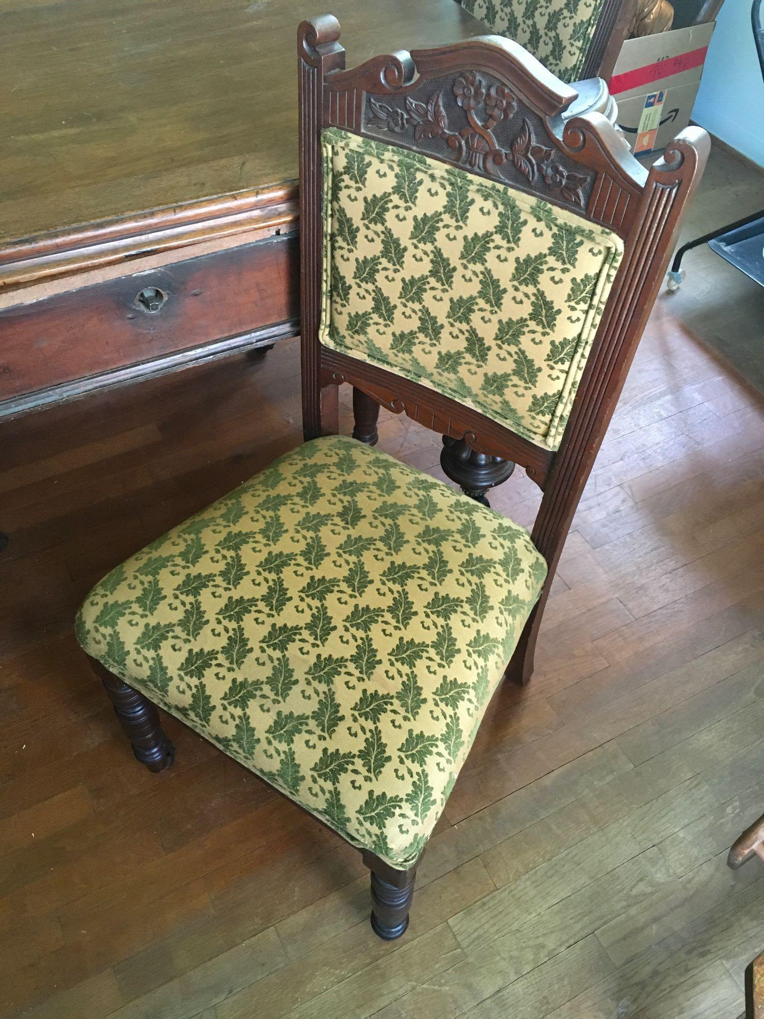 7 piece. Vintage dinning table and chairs on casters.