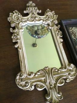 Vintage. 19" x 19" framed mirror. 12" x 10" framed art