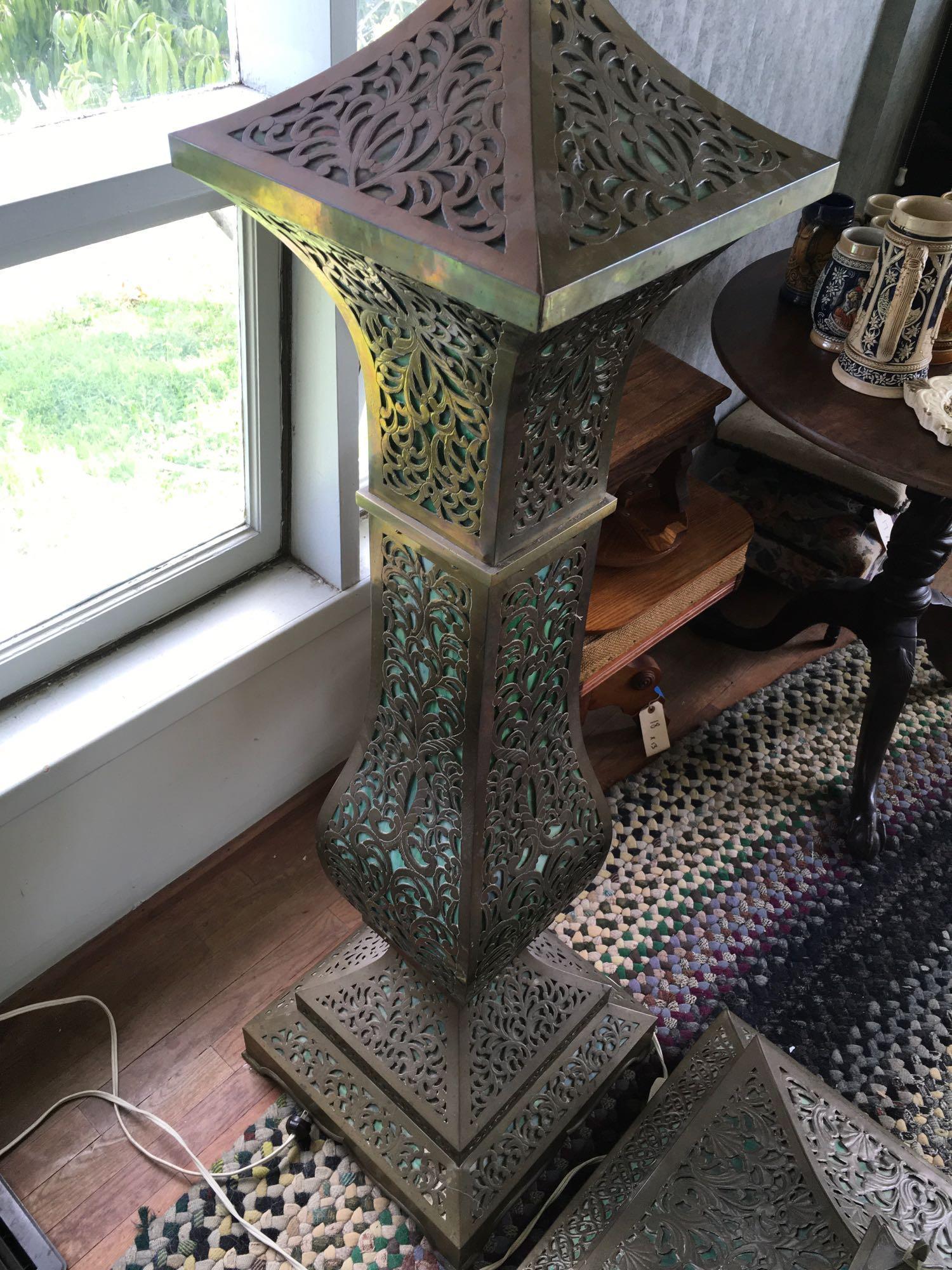 Vintage Floor Lamp,  WORKS,  Approx. 70" T x 22" W (lid). Missing fasteners that secured the Shade