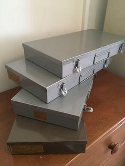 Vintage metal slide box, carry case with slots