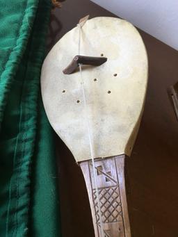 Vintage, made in Yugoslavia Lahuta Gusle, violin type instrument, beautiful carvings with bag