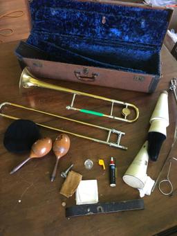 C.G. Conn Trombone Ser. #349013 has Engraved 7" Bell, some minor dents, accessories, West Craft case