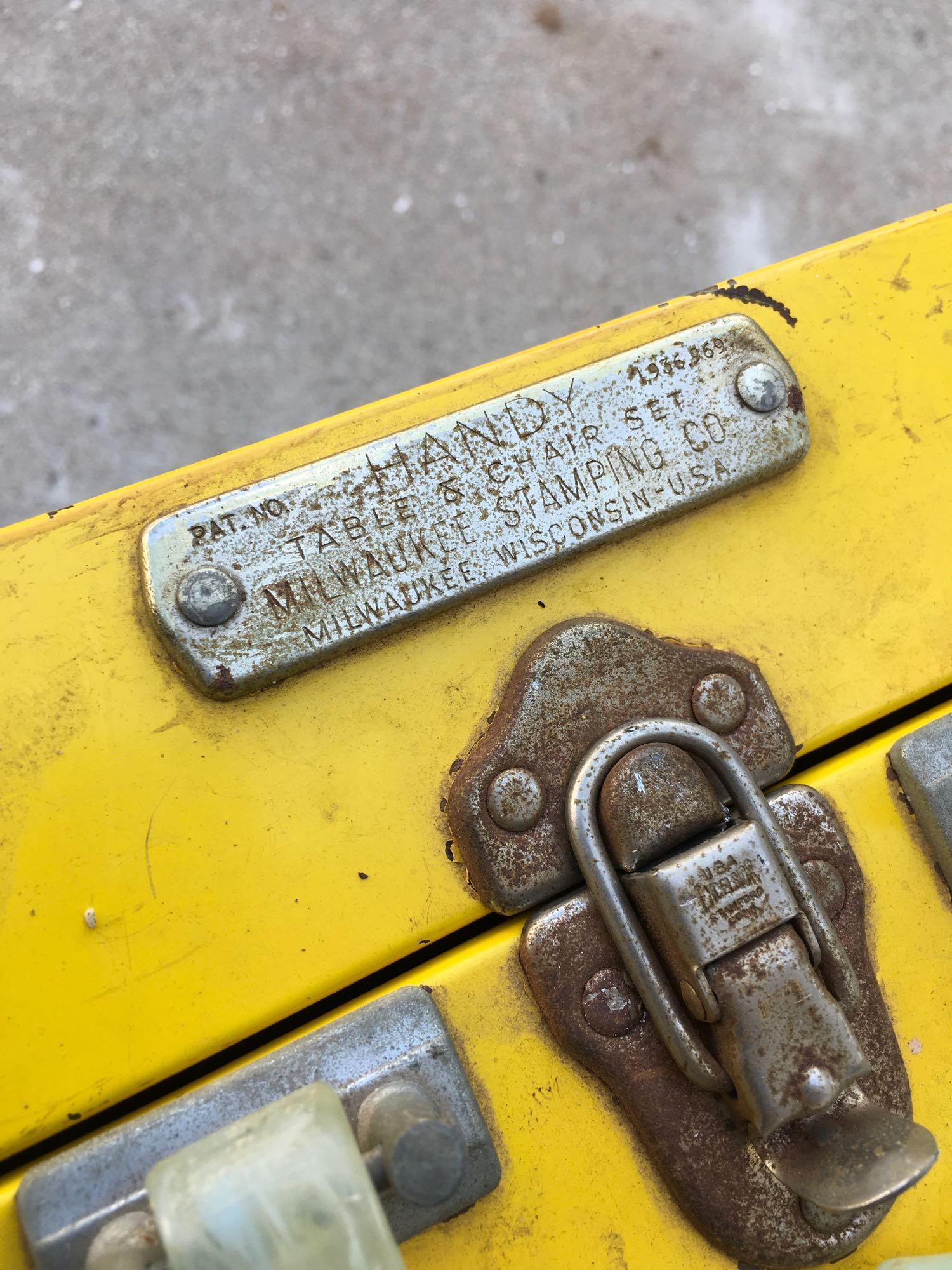 Vintage Handy foldable table and chair set. Milwaukee Stamping Co.