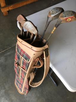 Vintage golf clubs and bag