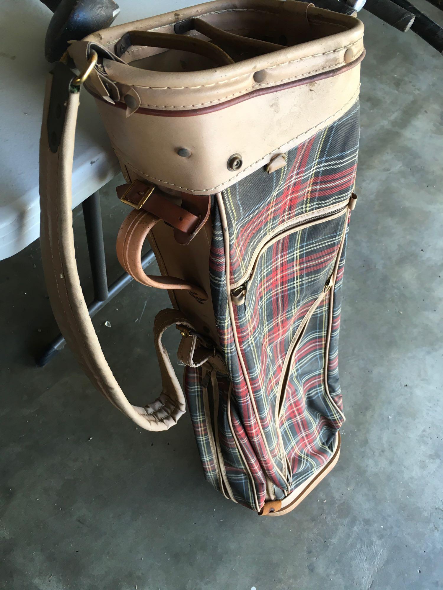 Vintage golf clubs and bag