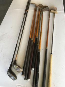 Vintage golf clubs and bag